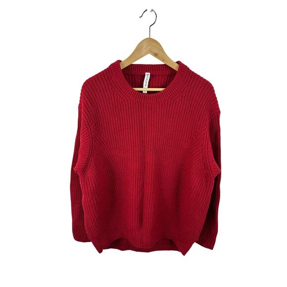 Athleta Cascades Crew Sweater Red Chunky Knit Wool Blend Size Large - Picture 2 of 12